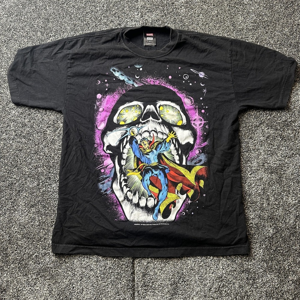 HUF Shirt Mens L Black Doctor Strange Marvel‎ Graphic Print Crew Neck Tee